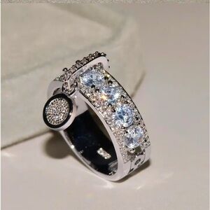 New! Luxury 925 Silver Diamond Round Cut Charm Ring